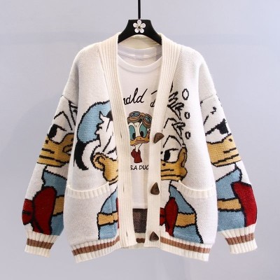 Custom Duck Japanese cartoon sweater coat women winter 2022 new lazy wind loose versatile thickened knitted cardigan